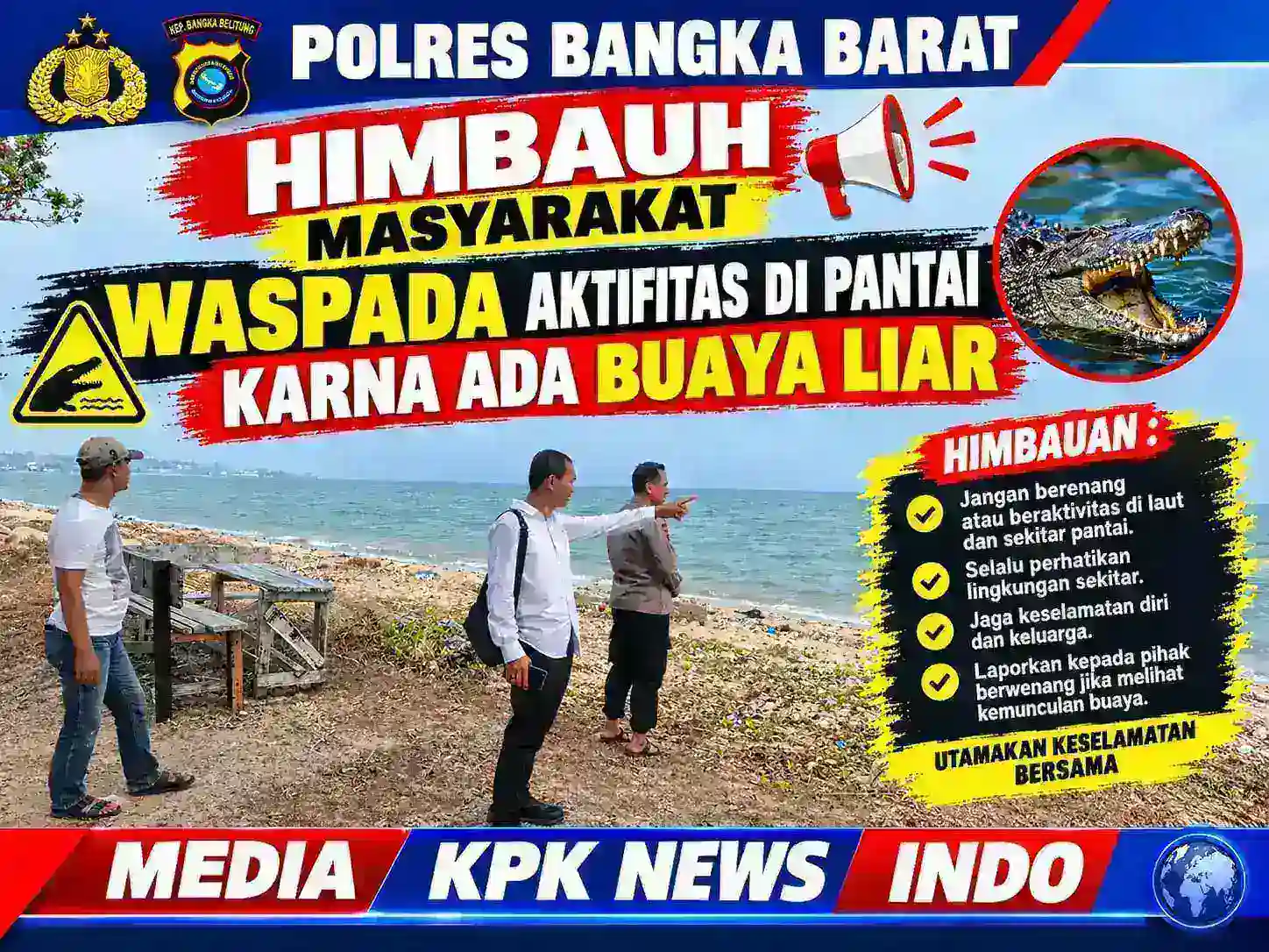 Polres Bangka Barat Imbau Warga Waspada, Cek Informasi Kemunculan Buaya di Pantai Baru