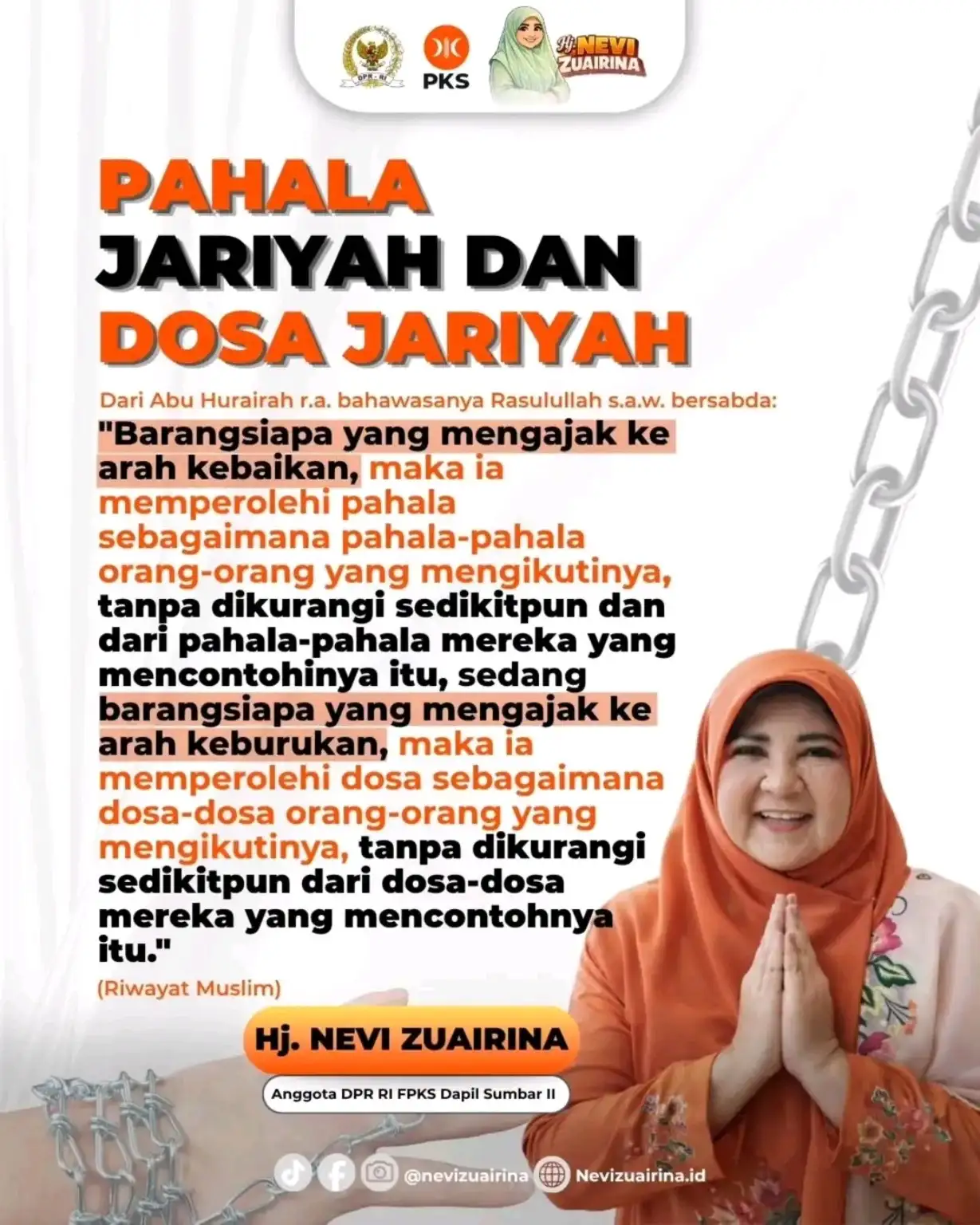 Pahala Jariyah dan Dosa Jariyah: Pesan Moral dari Hj. Nevi Zuairina untuk Masyarakat