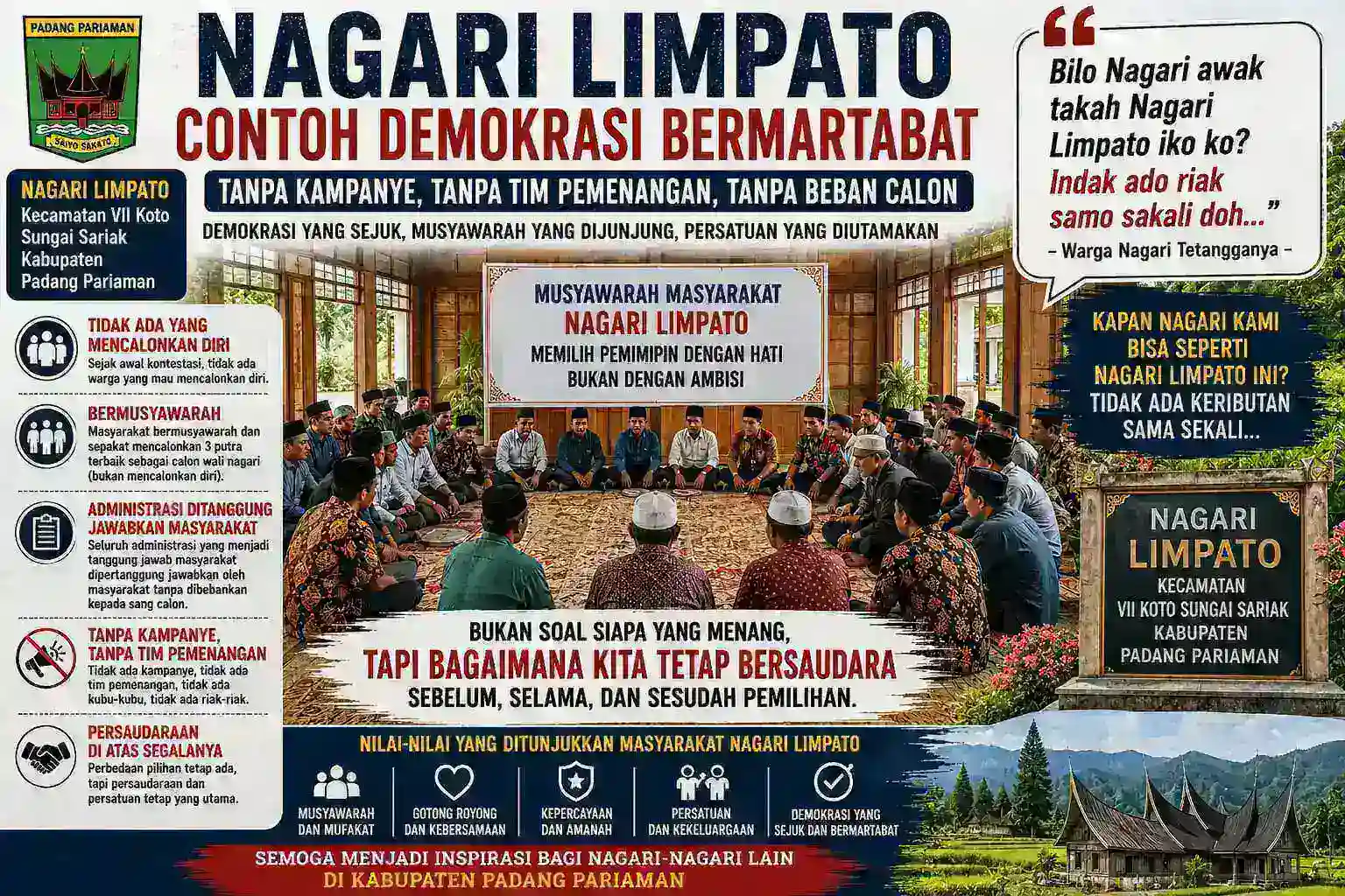 Nagari Limpato Buktikan Demokrasi Tak Harus Ribut, Tak Harus Mahal, dan Tak Harus Memecah Persaudaraan