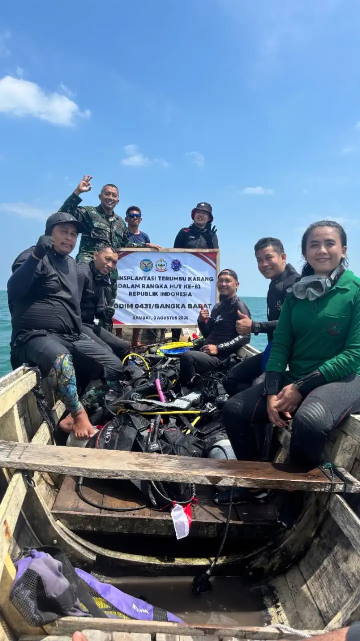 Semarak HUT ke-81 RI, Kodim 0431/Bangka Barat Pererat Kebersamaan Keluarga dan Lestarikan Terumbu Karang di Pantai Rambat