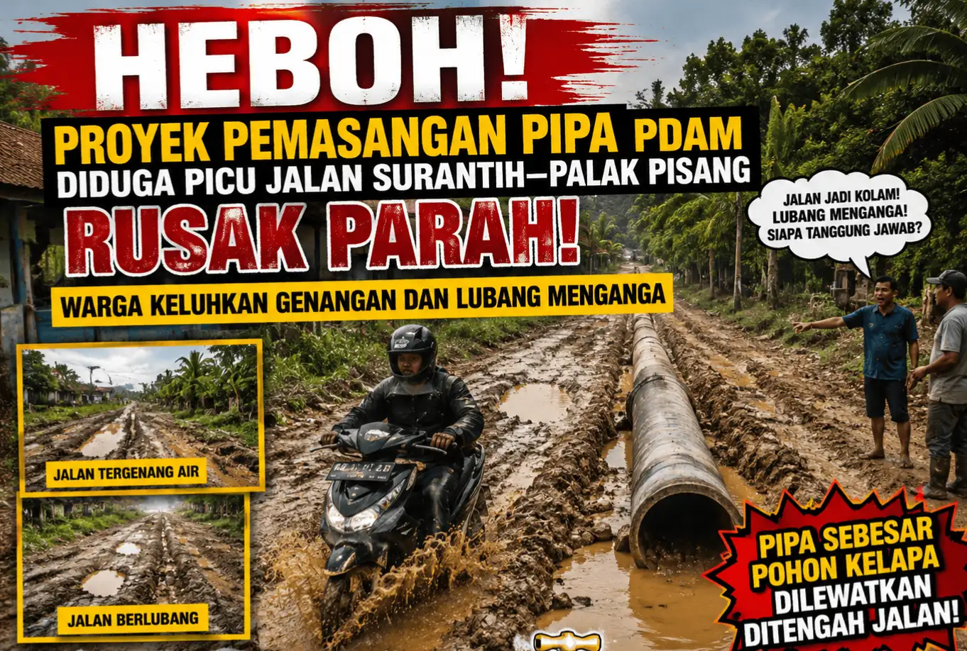HEBOH! Proyek Pemasangan Pipa PDAM Diduga Picu Jalan Surantih–Palak Pisang Rusak Parah, Warga Keluhkan Genangan dan Lubang Menganga