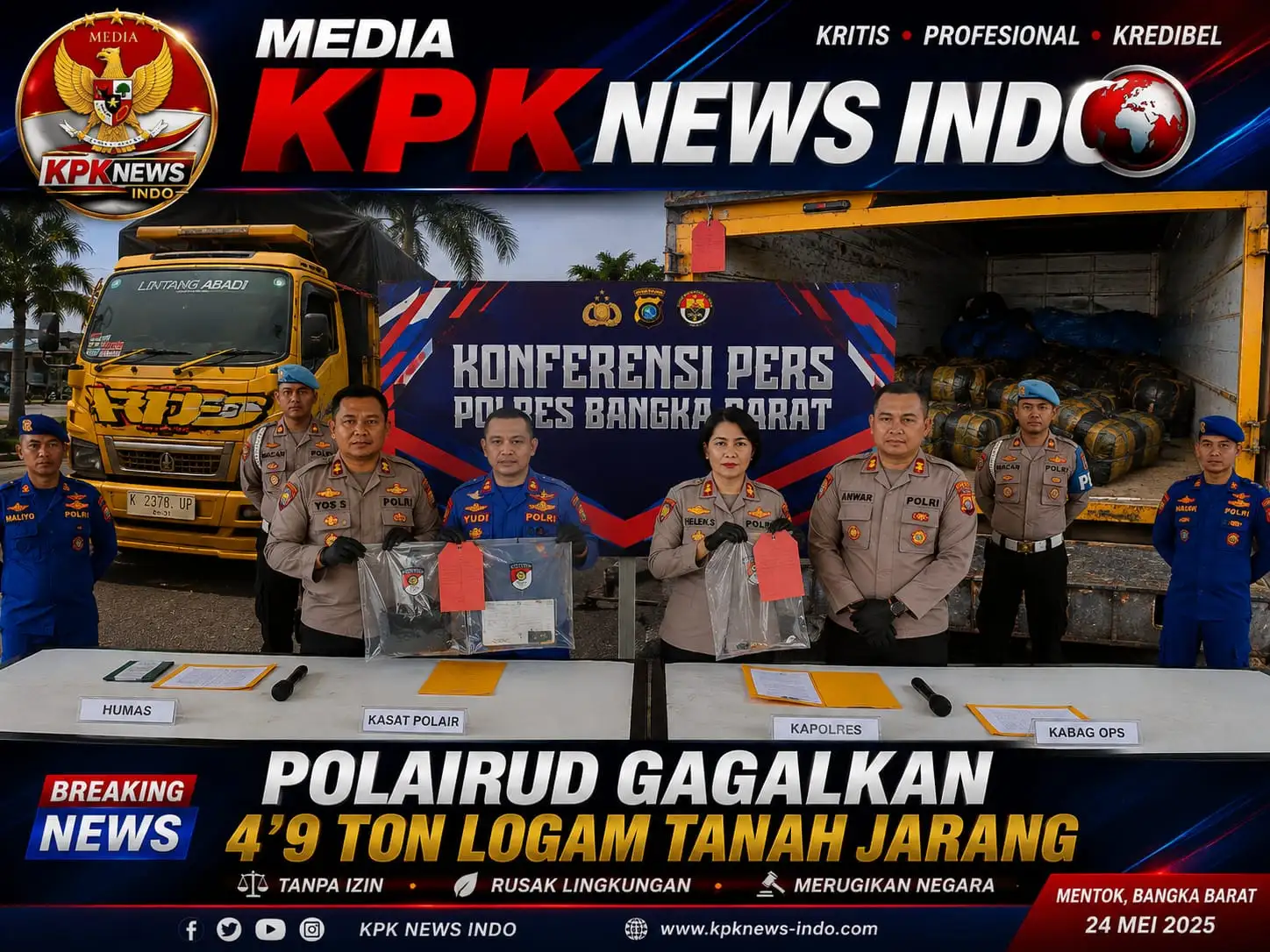 Polres Bangka Barat Konfrensi Pers Gagalkan Penyelundupan 4,9 Ton Diduga Logam Tanah Jarang