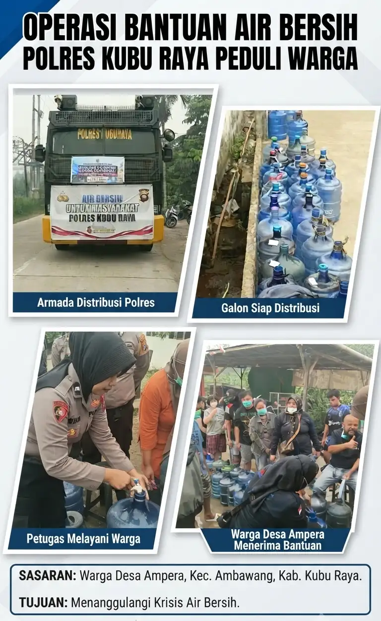 Polres Kubu Raya Salurkan Air Bersih Layak Konsumsi untuk Warga Desa Ampera