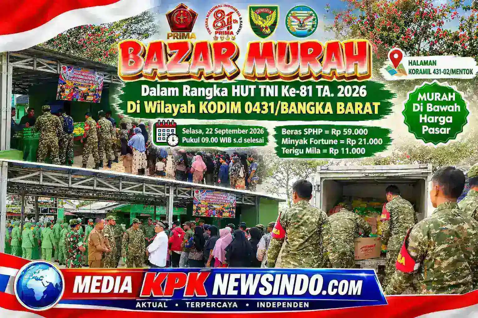 Kodim 0431/Bangka Barat Gelar Bazar Murah Sambut HUT TNI ke-81