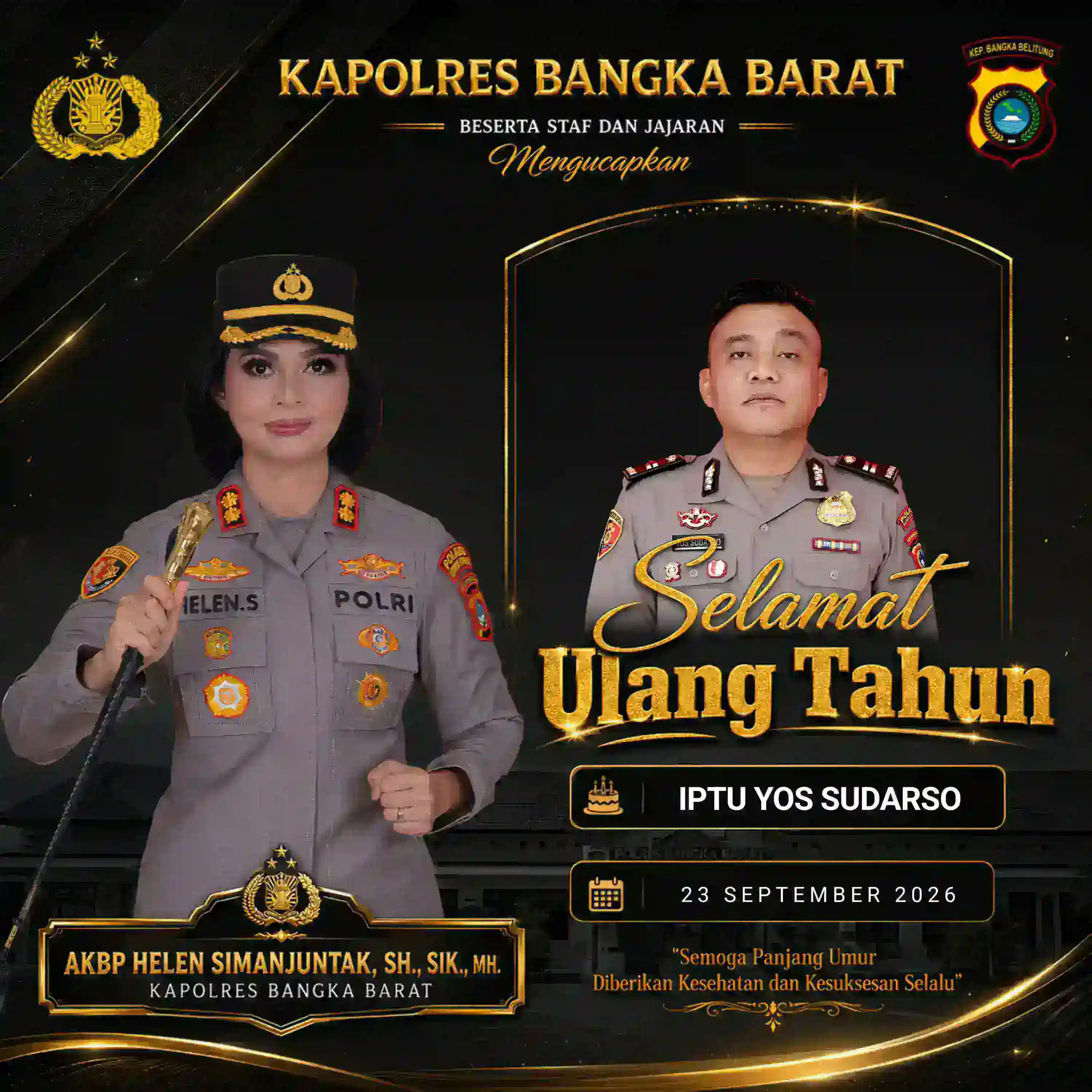 Kapolres Bangka Barat Sampaikan Ucapan Selamat Ulang Tahun kepada Iptu Yos Sudarso