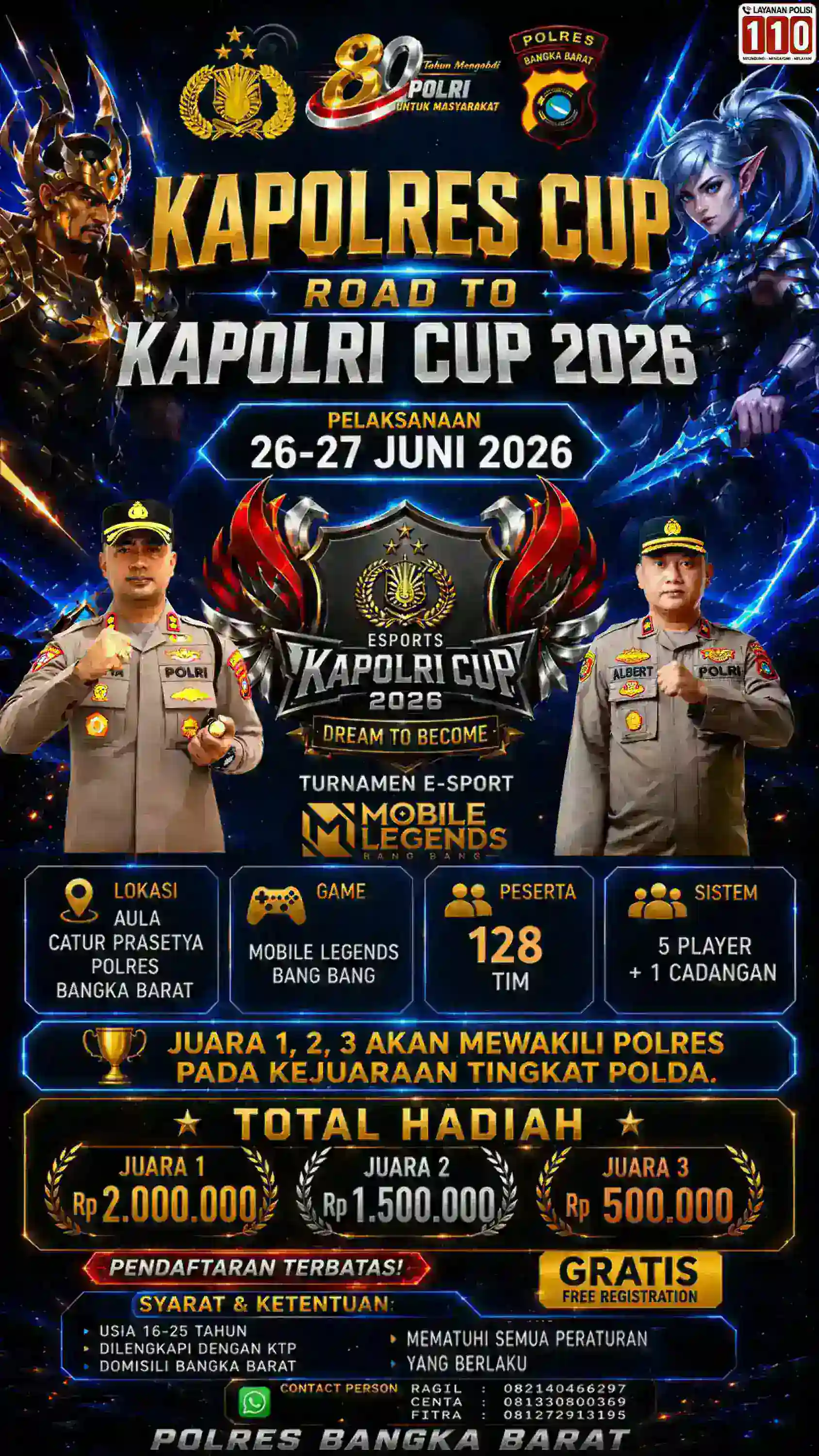 Kapolres Cup 2026 Digelar, Polres Bangka Barat Buka Pendaftaran Turnamen Mobile Legends Gratis