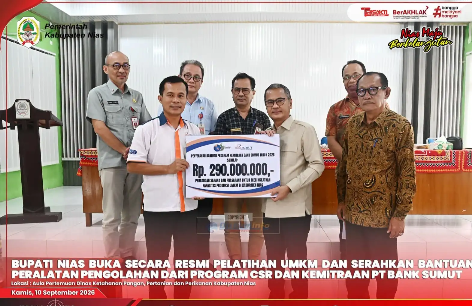 BUPATI NIAS BUKA PELATIHAN UMKM DAN SERAHKAN BANTUAN PERALATAN PENGOLAHAN PISANG KEPOK DARI PROGRAM CSR DAN KEMITRAAN PT BANK SUMUT.