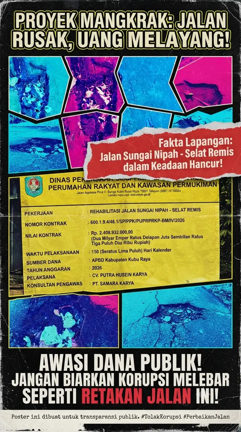 Proyek Rehabilitasi Jalan Sungai Nipah – Selat Remis Senilai Rp2,4 Miliar di Kubu Raya Disorot, Kualitas Pengaspalan Dikeluhkan Cepat Rusak